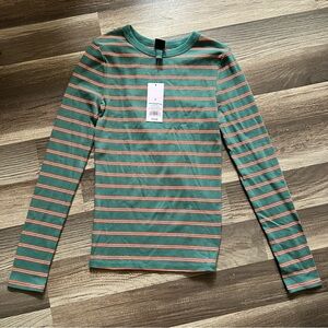 Bodycon green and orange striped top size small NWT
